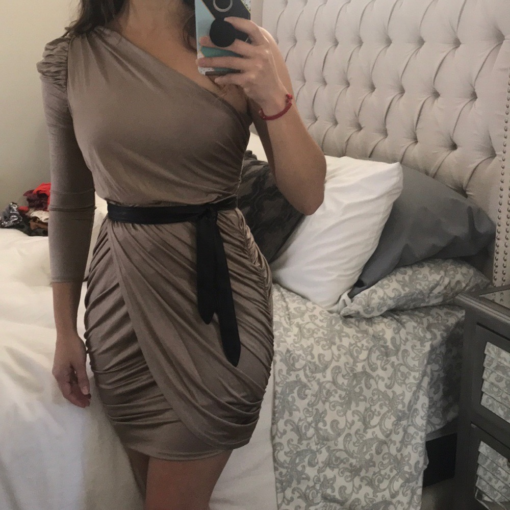 Bebe Glam Grecian 1 shoulder dress